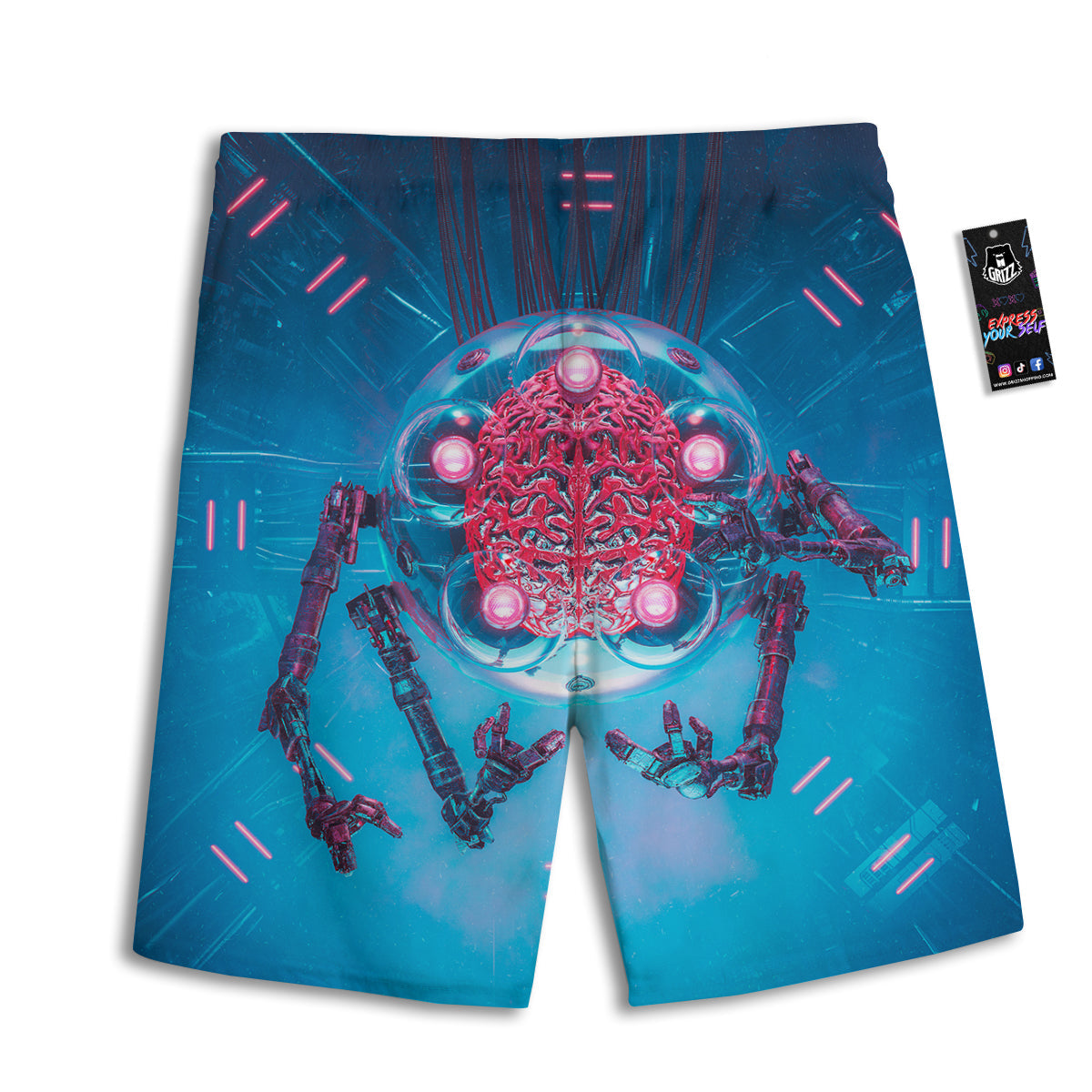 Robot Brain Machine Print Men's Athletic Shorts