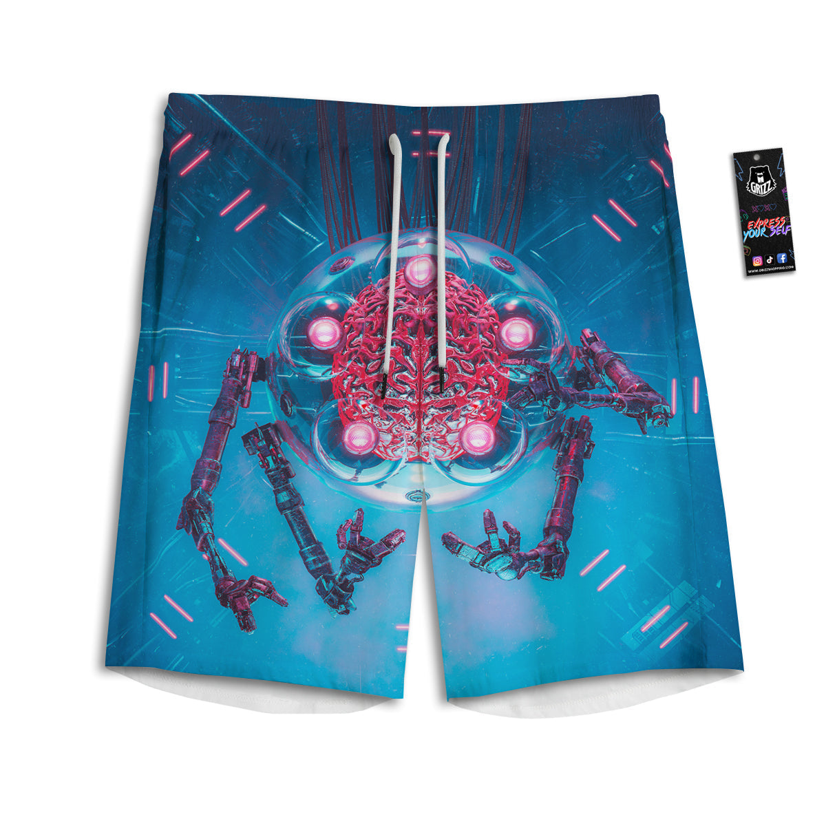 Robot Brain Machine Print Men's Athletic Shorts