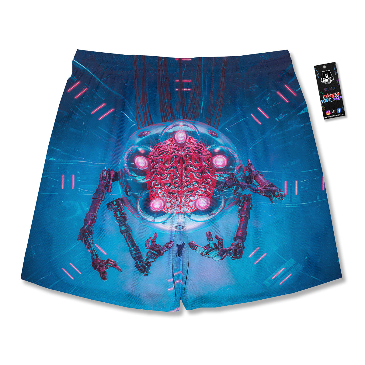 Robot Brain Machine Print Men's Running Shorts-grizzshop