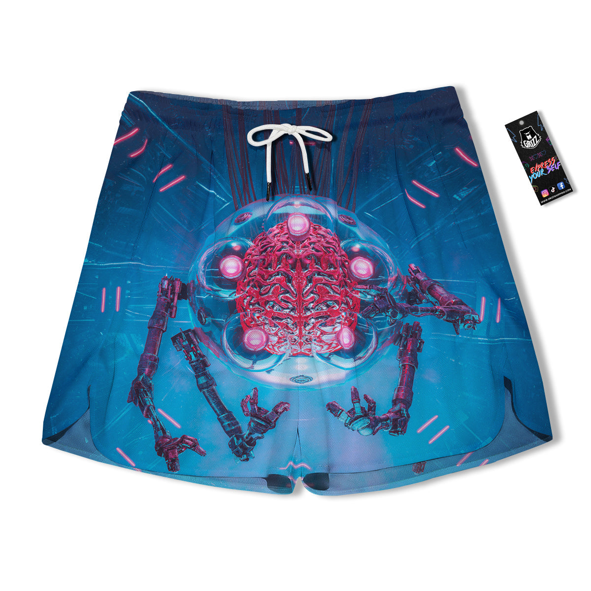 Robot Brain Machine Print Men's Running Shorts-grizzshop