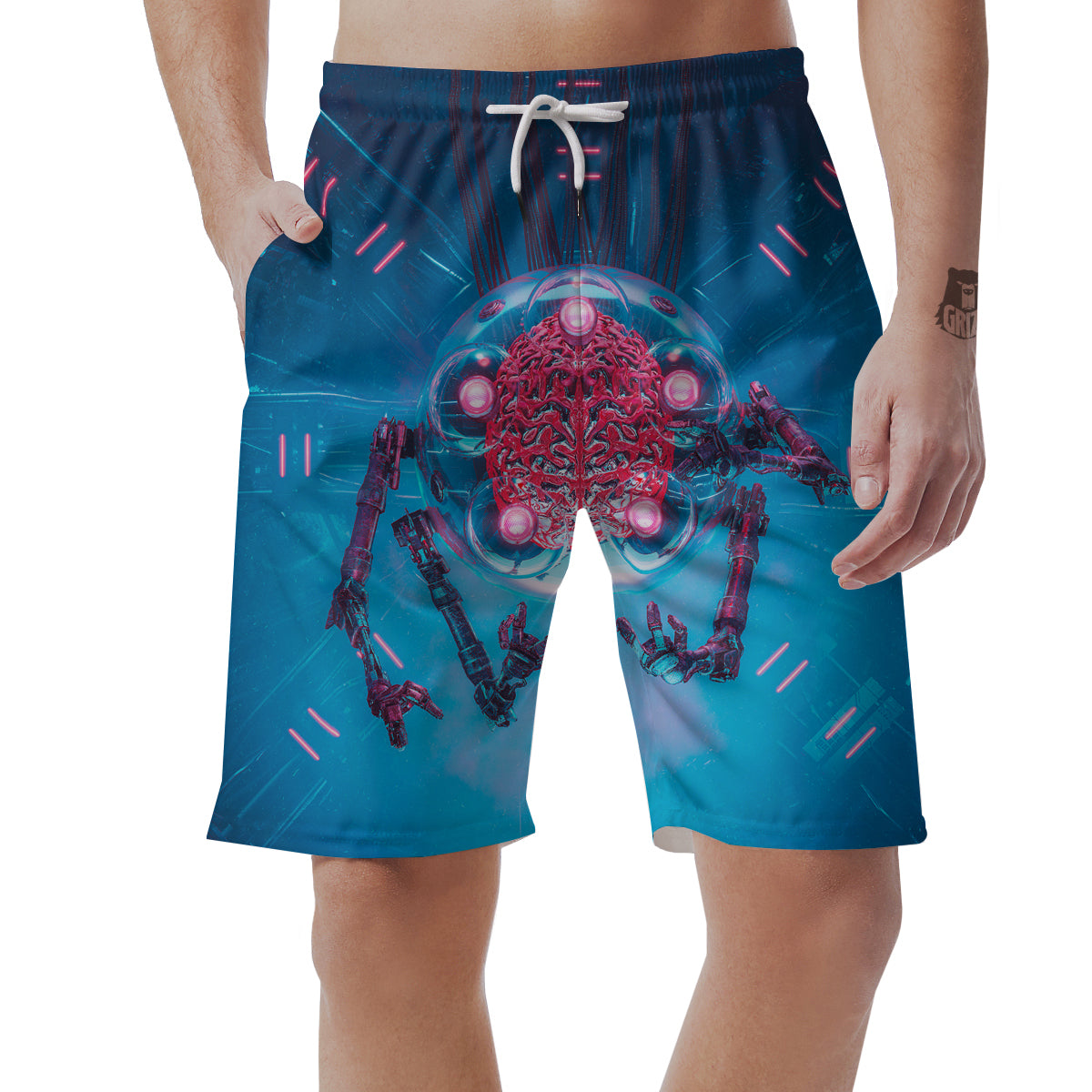 Robot Brain Machine Print Men's Shorts-grizzshop