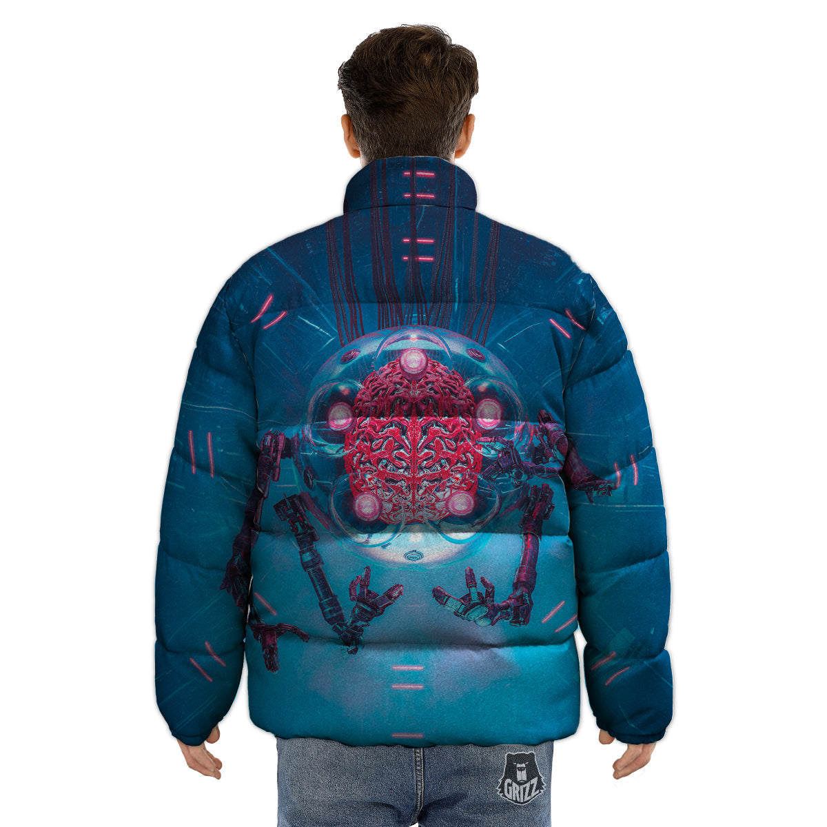 Robot Brain Machine Print Puffer Jacket-grizzshop