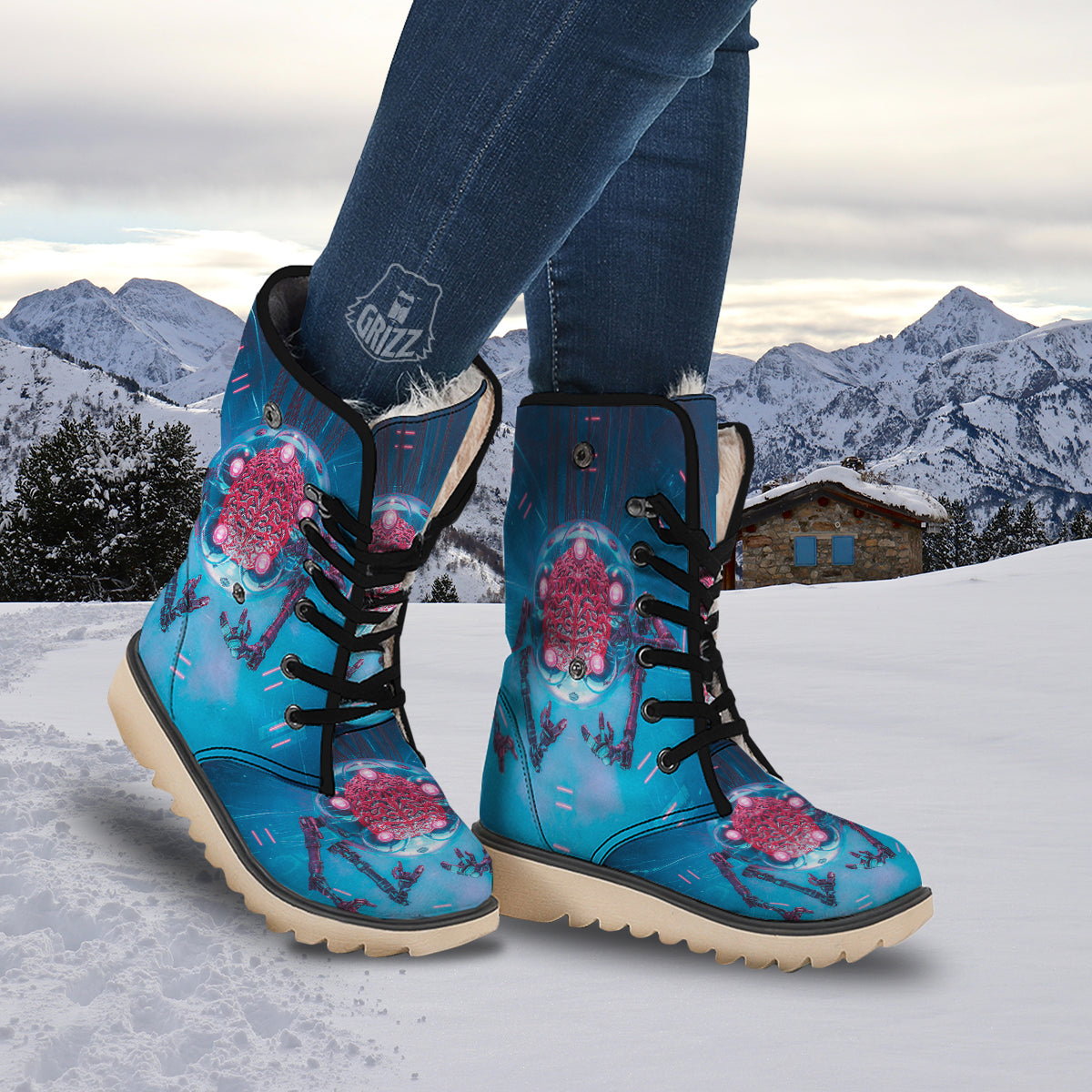 Robot Brain Machine Print Snow Boots-grizzshop