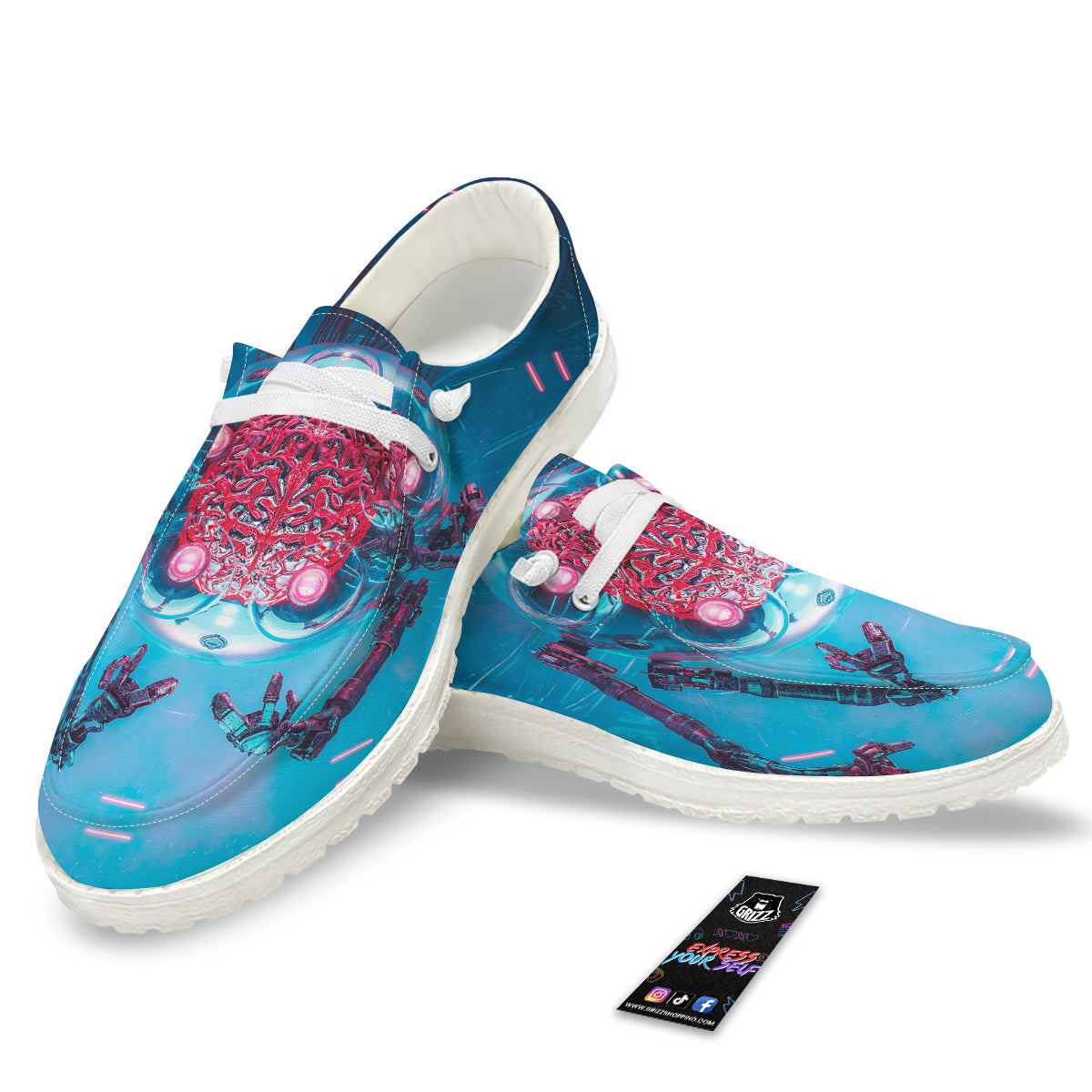 Robot Brain Machine Print White Loafers-grizzshop