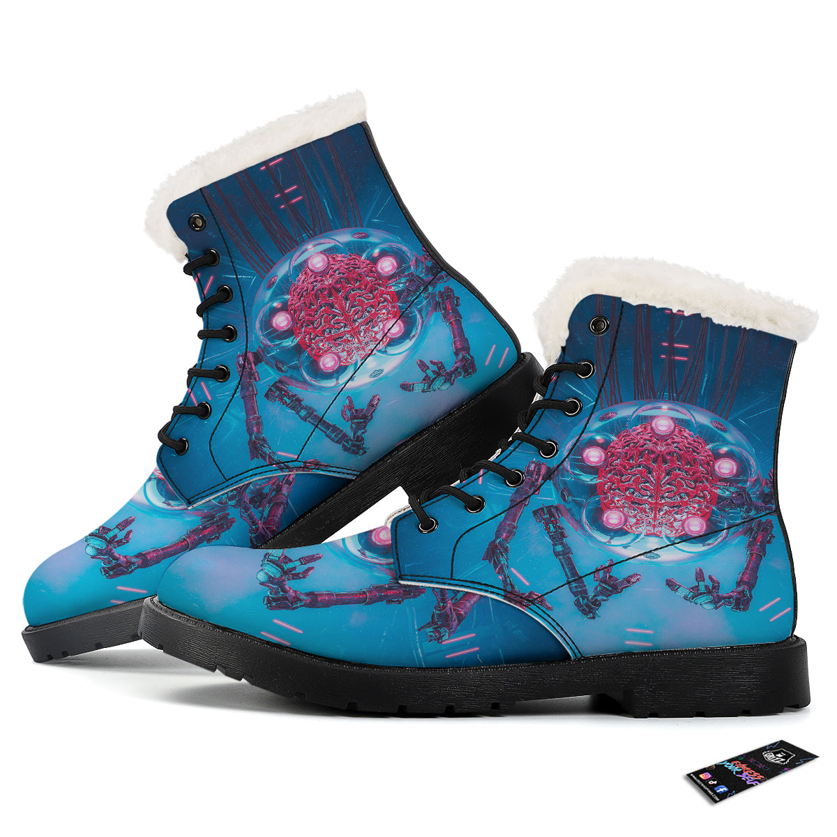 Robot Brain Machine Print Winter Boots-grizzshop