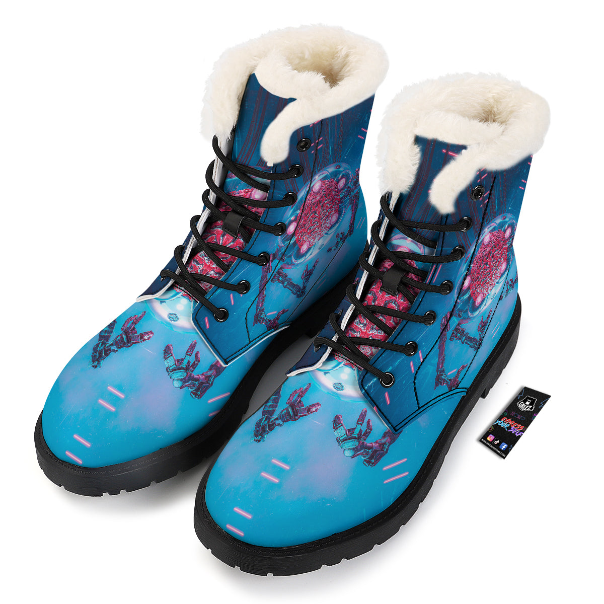Robot Brain Machine Print Winter Boots-grizzshop