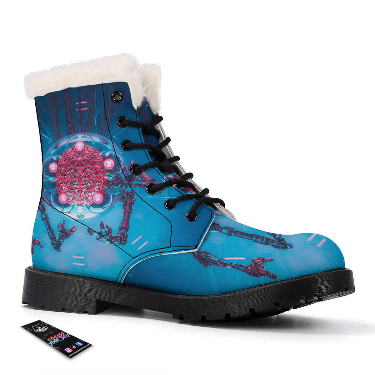 Robot Brain Machine Print Winter Boots-grizzshop