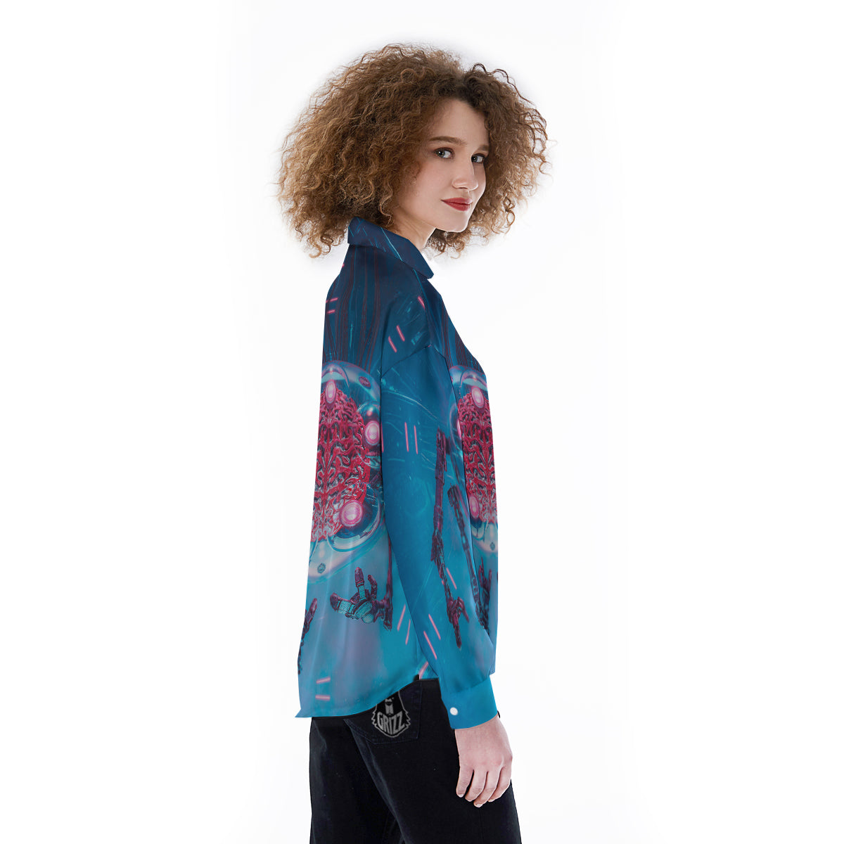 Robot Brain Machine Print Women's Long Sleeve Shirts-grizzshop