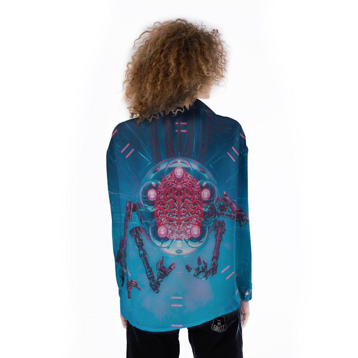 Robot Brain Machine Print Women's Long Sleeve Shirts-grizzshop