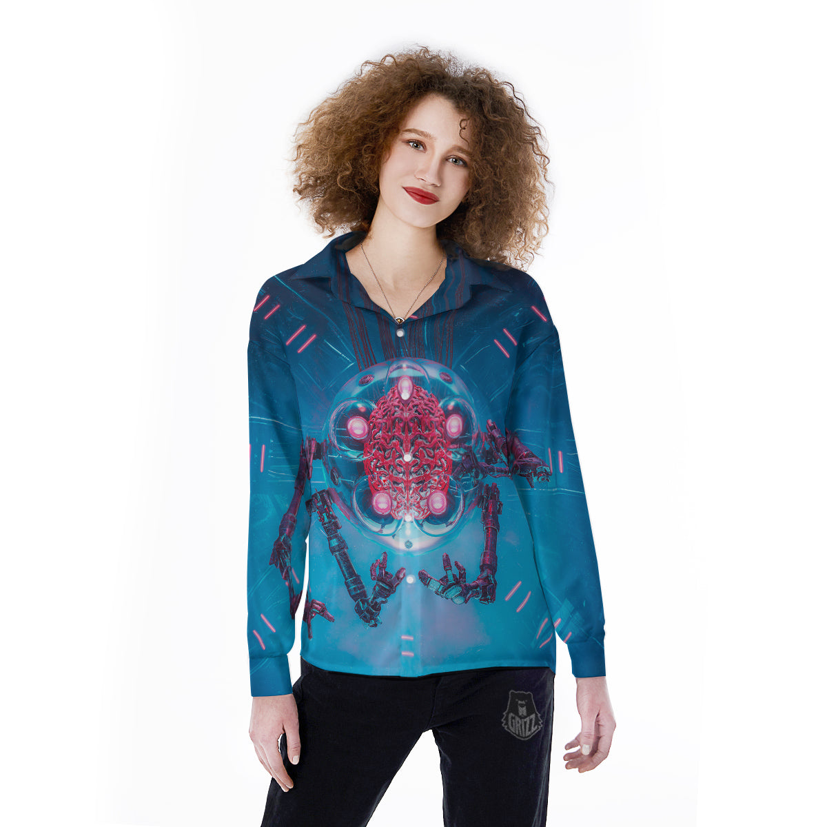 Robot Brain Machine Print Women's Long Sleeve Shirts-grizzshop