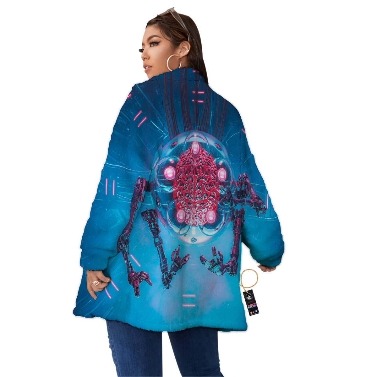 Robot Brain Machine Print Women's Sherpa Jacket-grizzshop