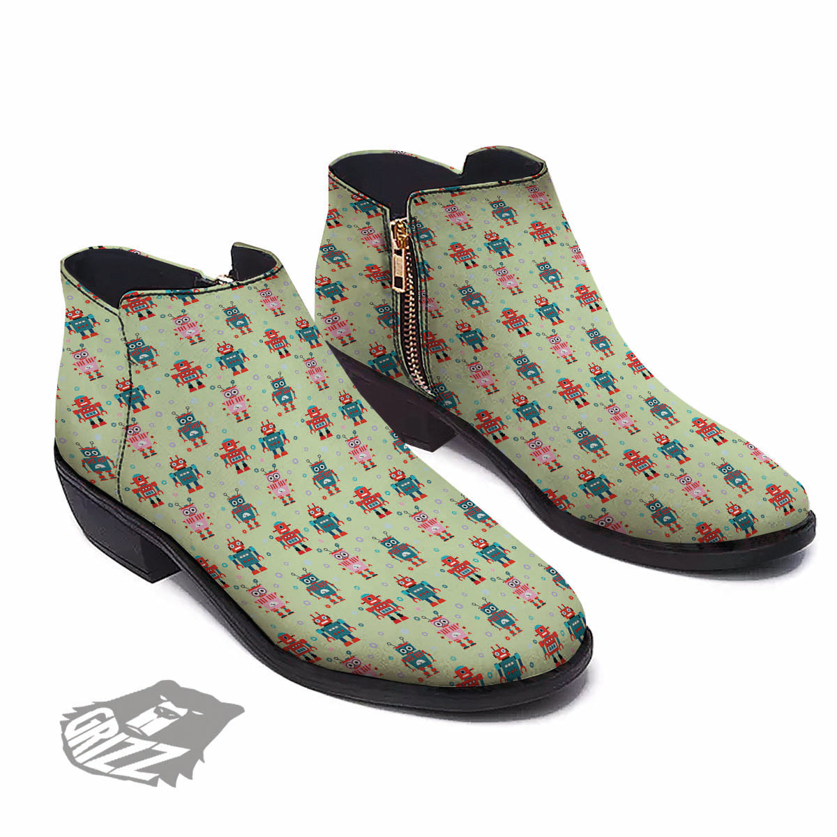 Robot Colorful Print Pattern Ankle Boots-grizzshop