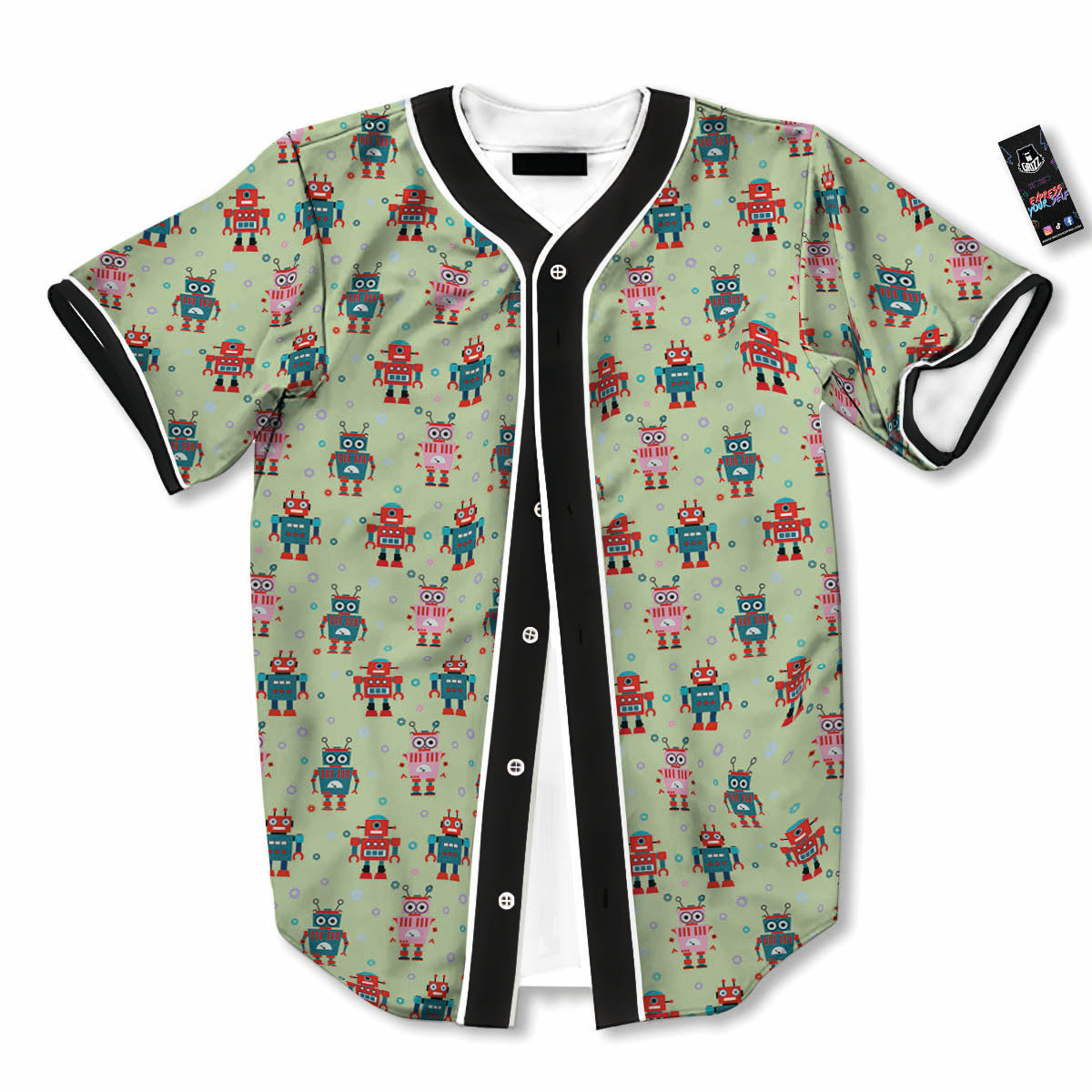 Robot Colorful Print Pattern Baseball Jersey-grizzshop