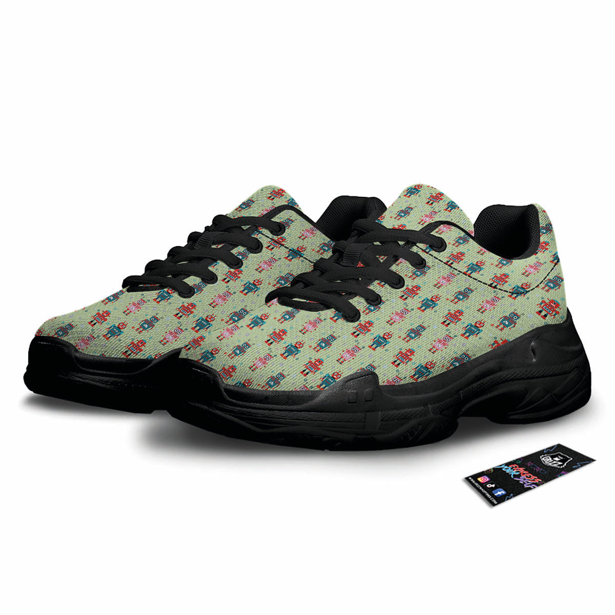 Robot Colorful Print Pattern Black Chunky Shoes-grizzshop