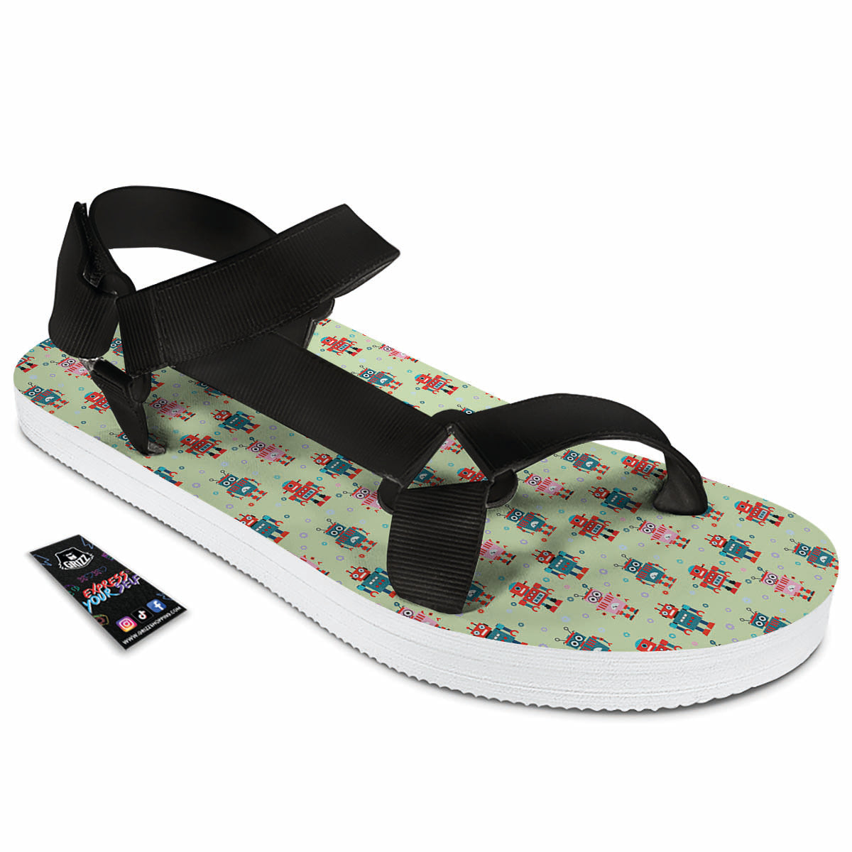 Robot Colorful Print Pattern Black Open Toe Sandals-grizzshop