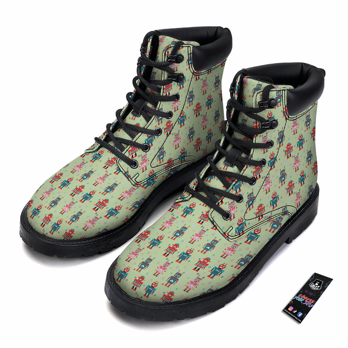 Robot Colorful Print Pattern Boots-grizzshop