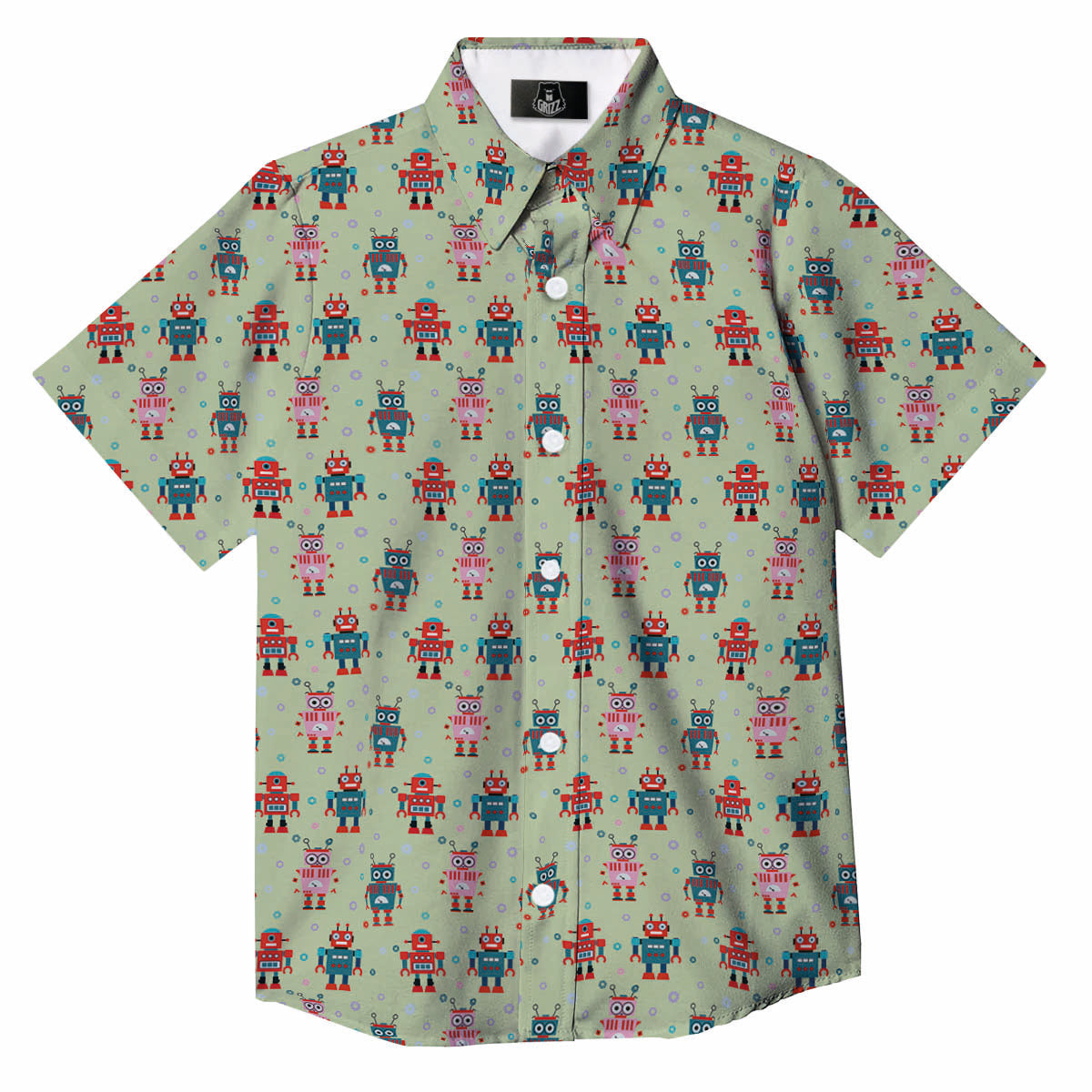 Robot Colorful Print Pattern Button Up Shirt-grizzshop