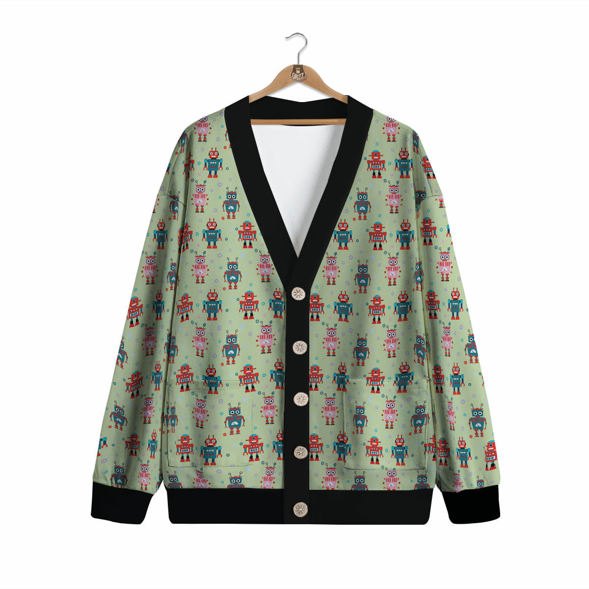 Robot Colorful Print Pattern Cardigan-grizzshop