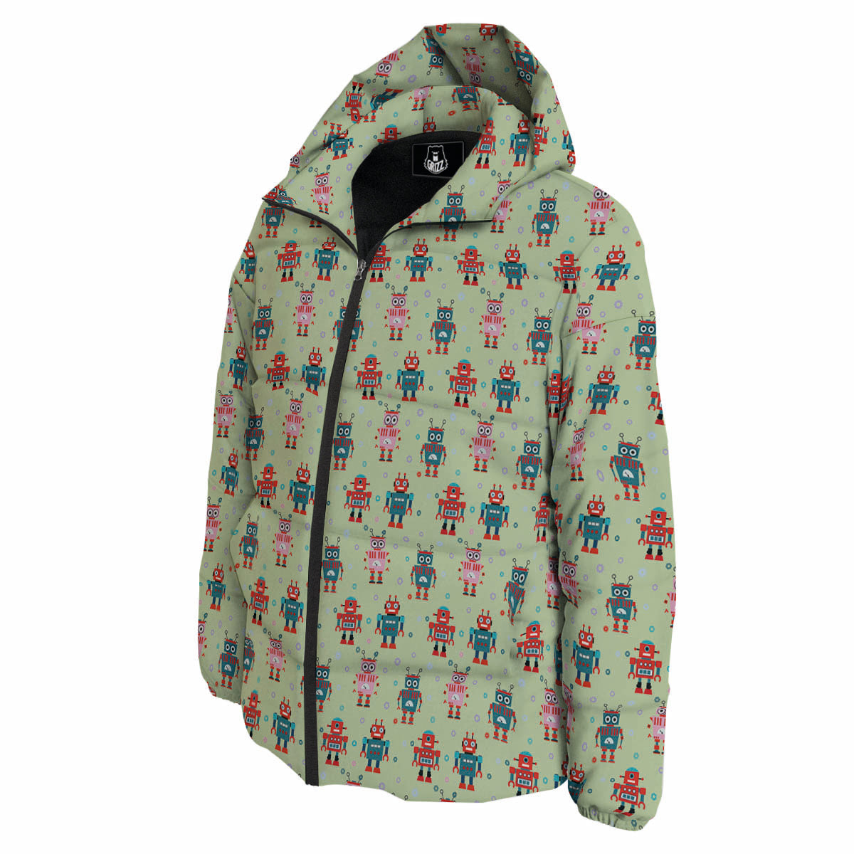 Robot Colorful Print Pattern Down Jacket-grizzshop