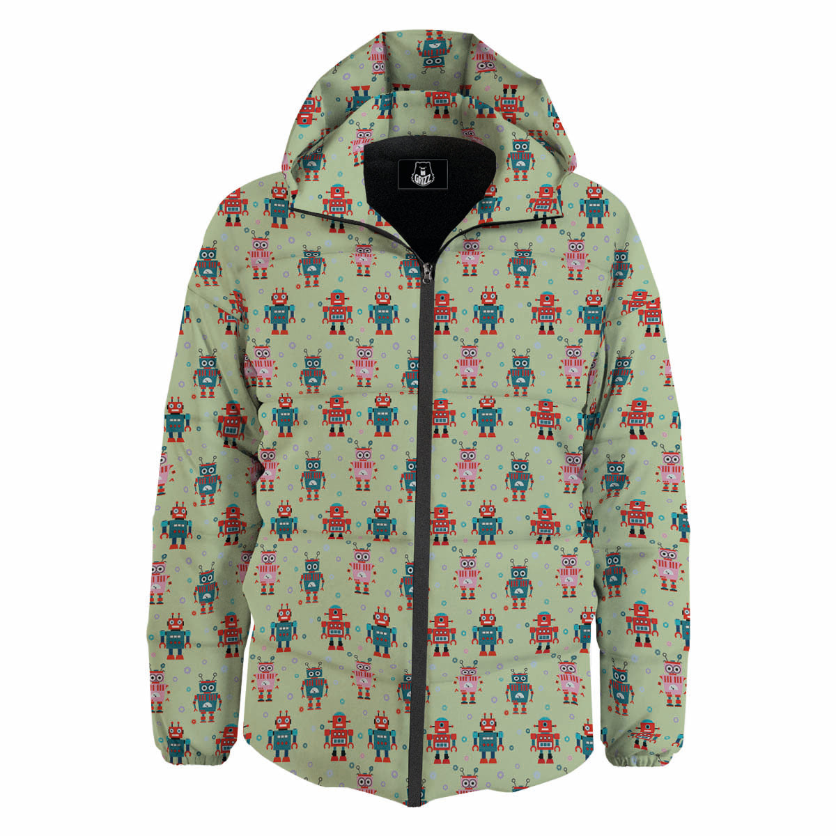 Robot Colorful Print Pattern Down Jacket-grizzshop