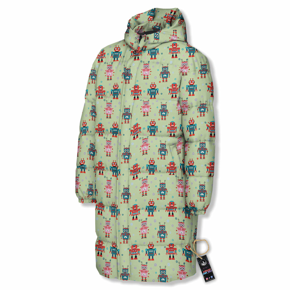 Robot Colorful Print Pattern Long Down Jacket-grizzshop