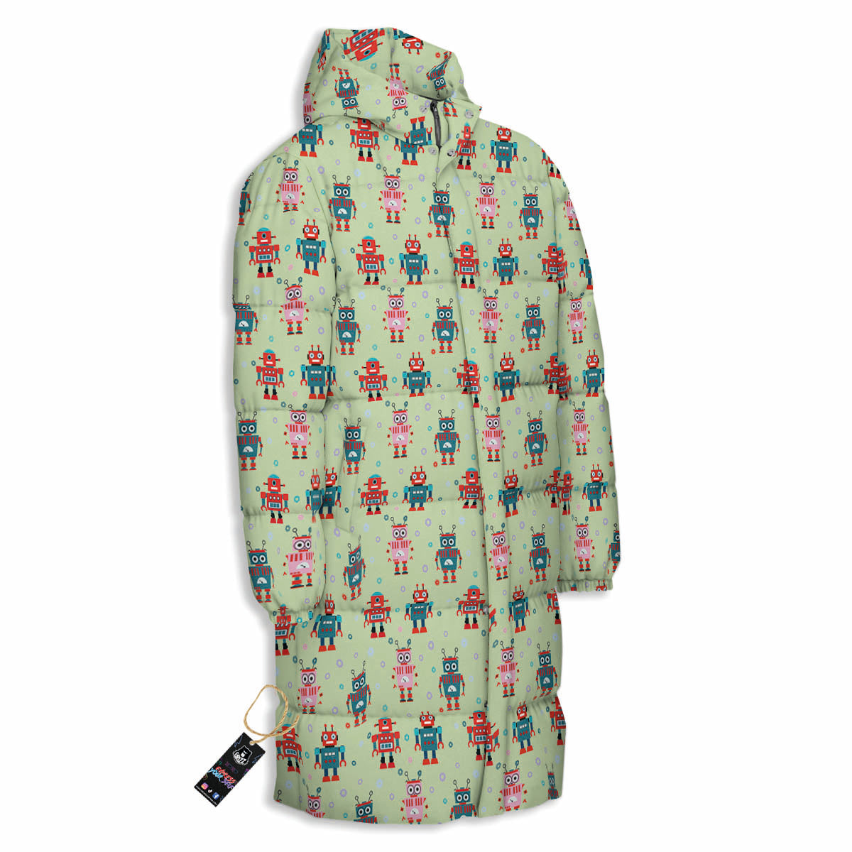 Robot Colorful Print Pattern Long Down Jacket-grizzshop