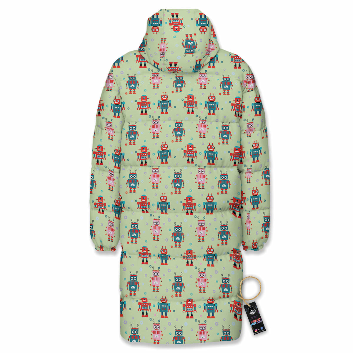 Robot Colorful Print Pattern Long Down Jacket-grizzshop