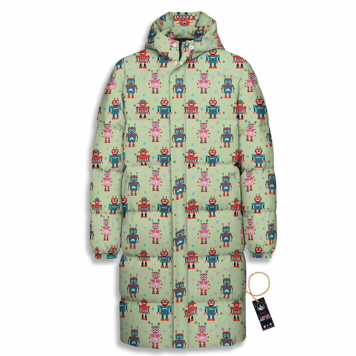 Robot Colorful Print Pattern Long Down Jacket-grizzshop