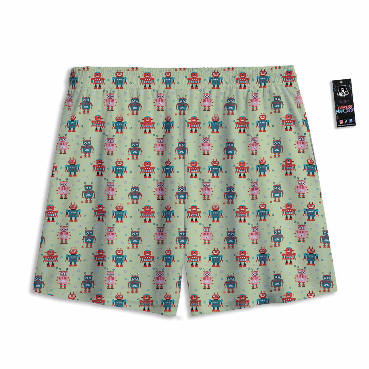Robot Colorful Print Pattern Mesh Shorts-grizzshop