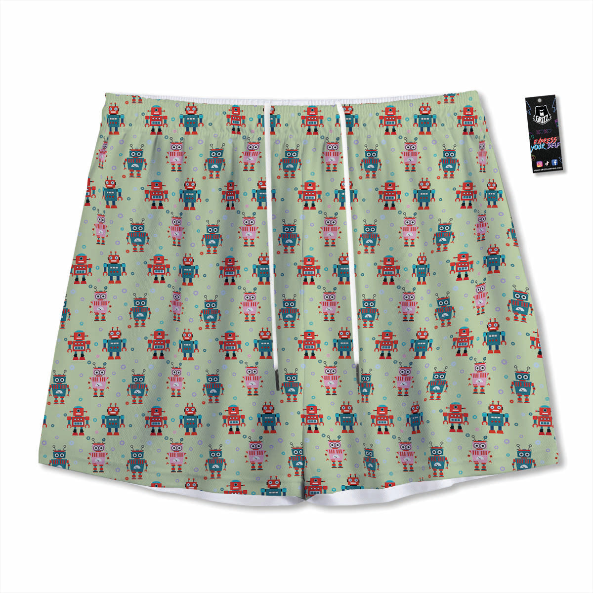 Robot Colorful Print Pattern Mesh Shorts-grizzshop