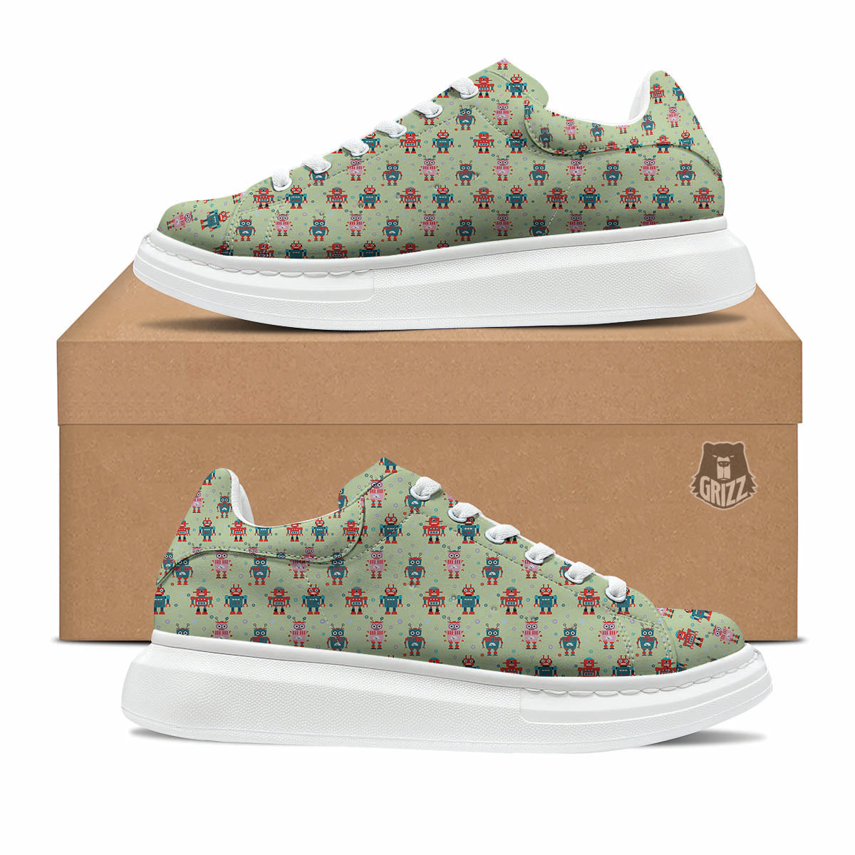 Robot Colorful Print Pattern Platform Shoes-grizzshop