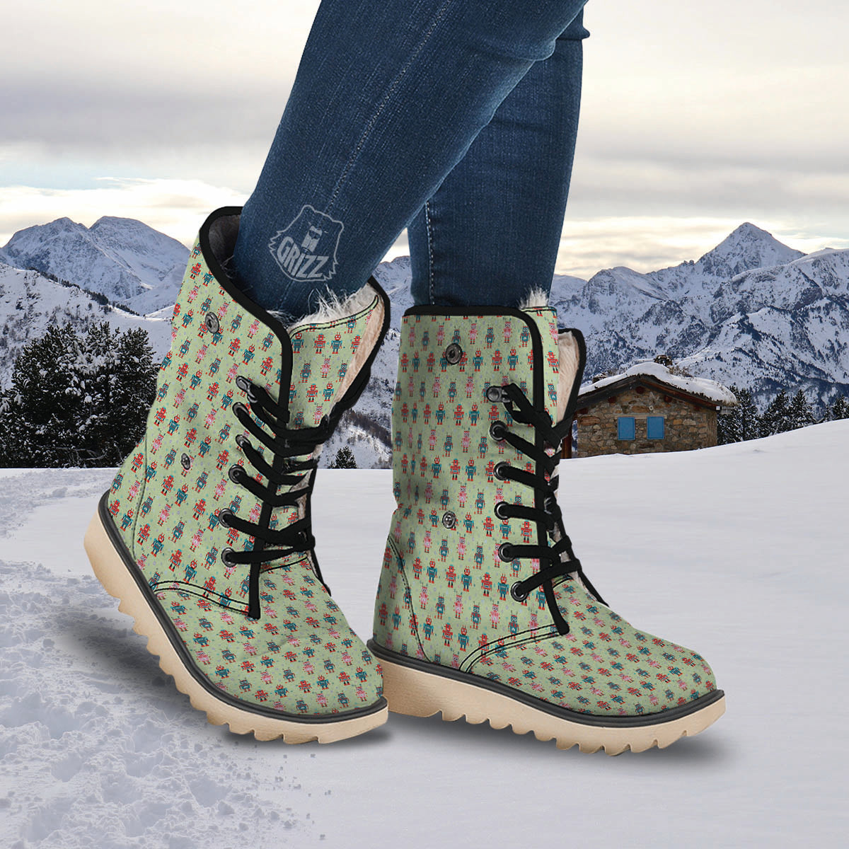Robot Colorful Print Pattern Snow Boots-grizzshop