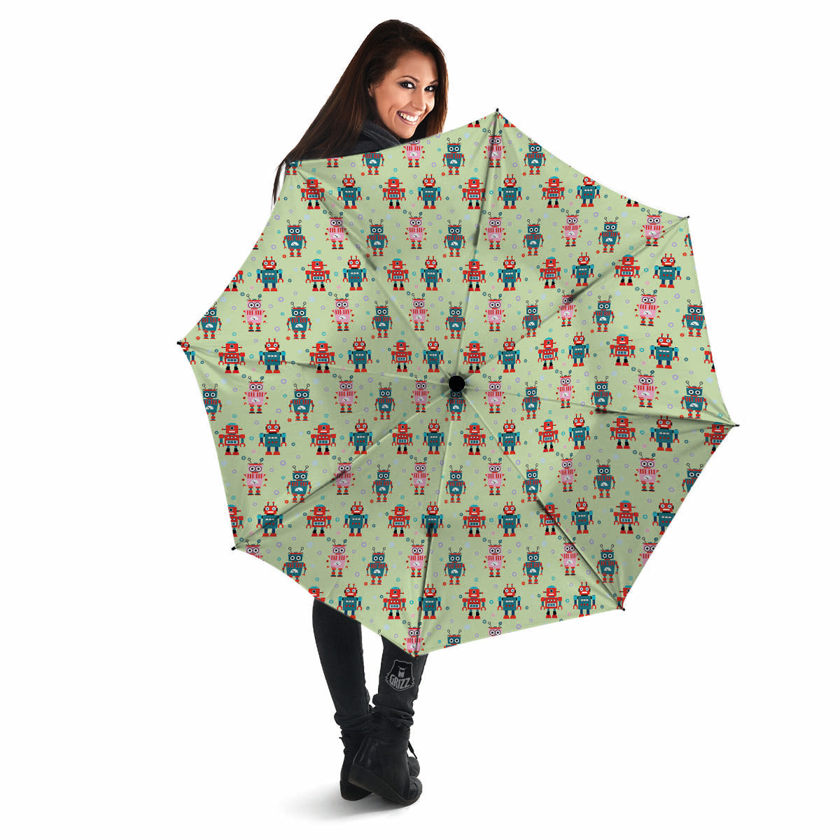 Robot Colorful Print Pattern Umbrella-grizzshop