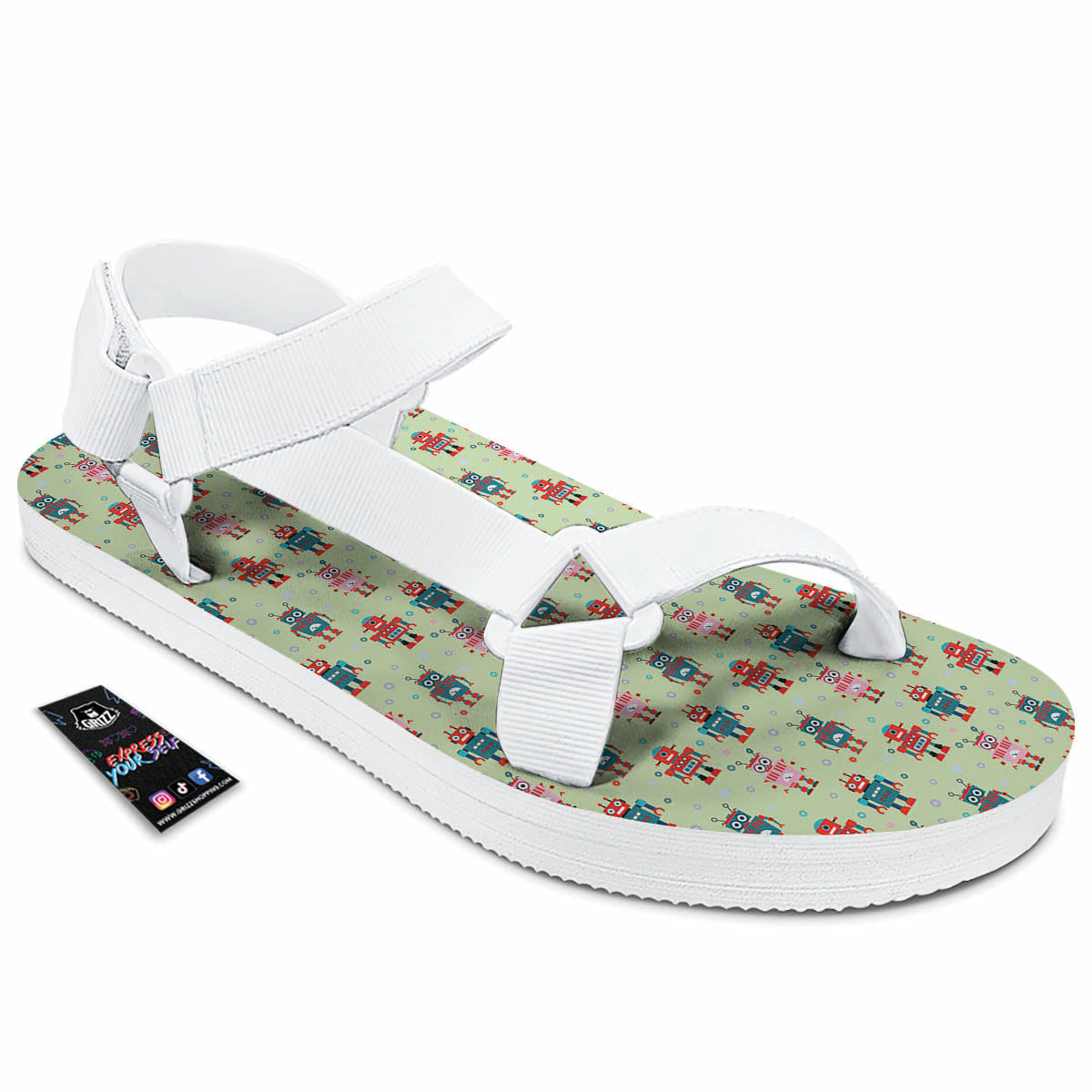 Robot Colorful Print Pattern White Open Toe Sandals-grizzshop