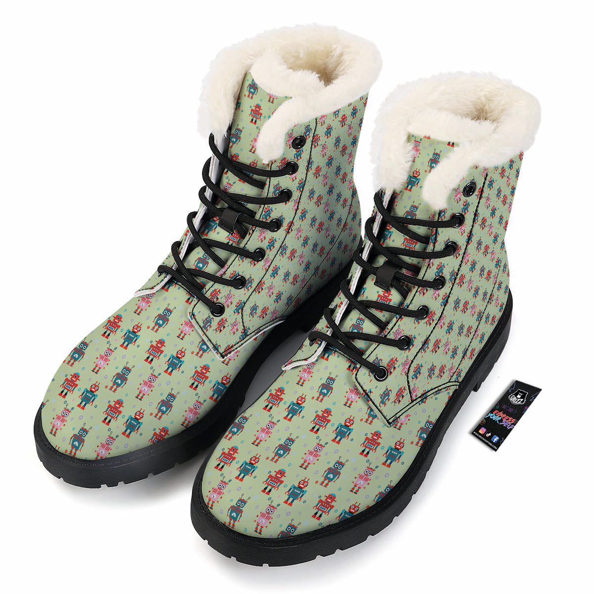 Robot Colorful Print Pattern Winter Boots-grizzshop