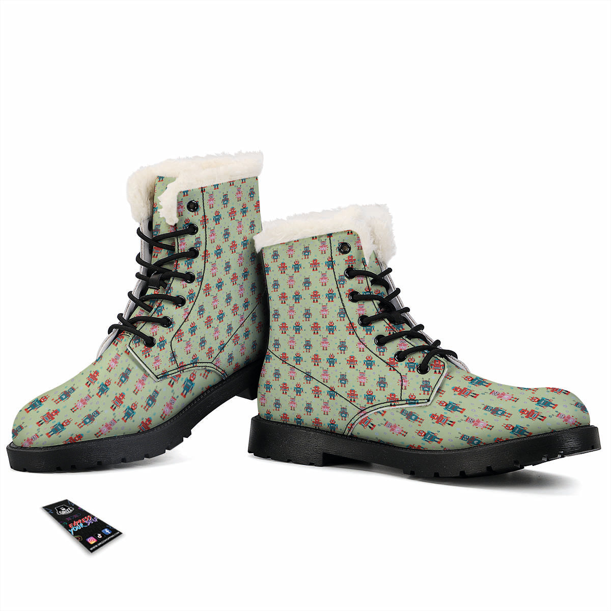 Robot Colorful Print Pattern Winter Boots-grizzshop
