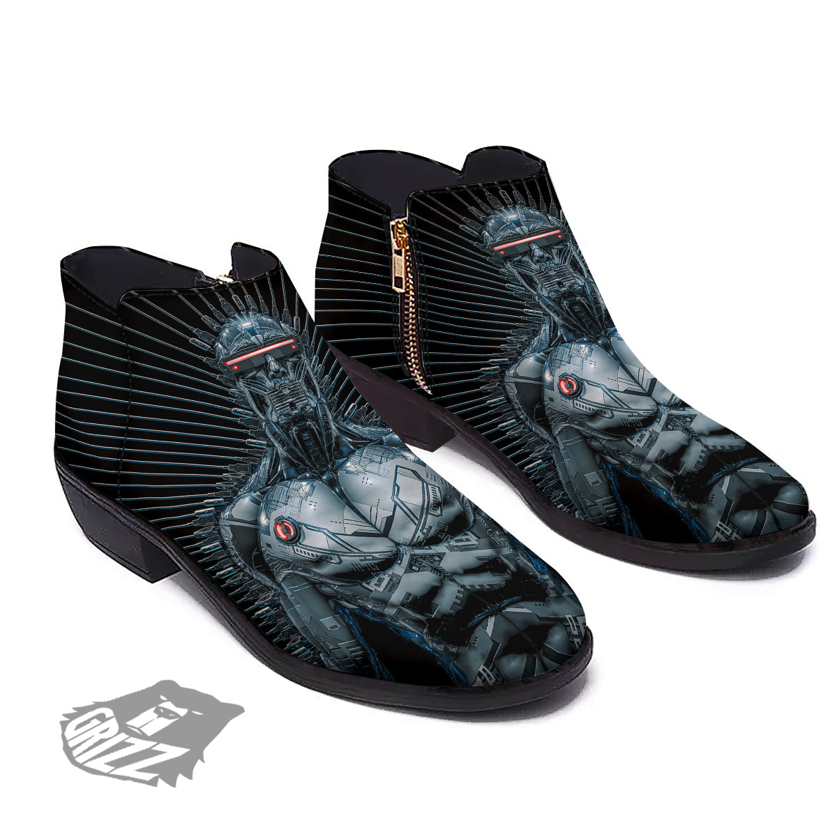 Robot Connection Print Ankle Boots-grizzshop