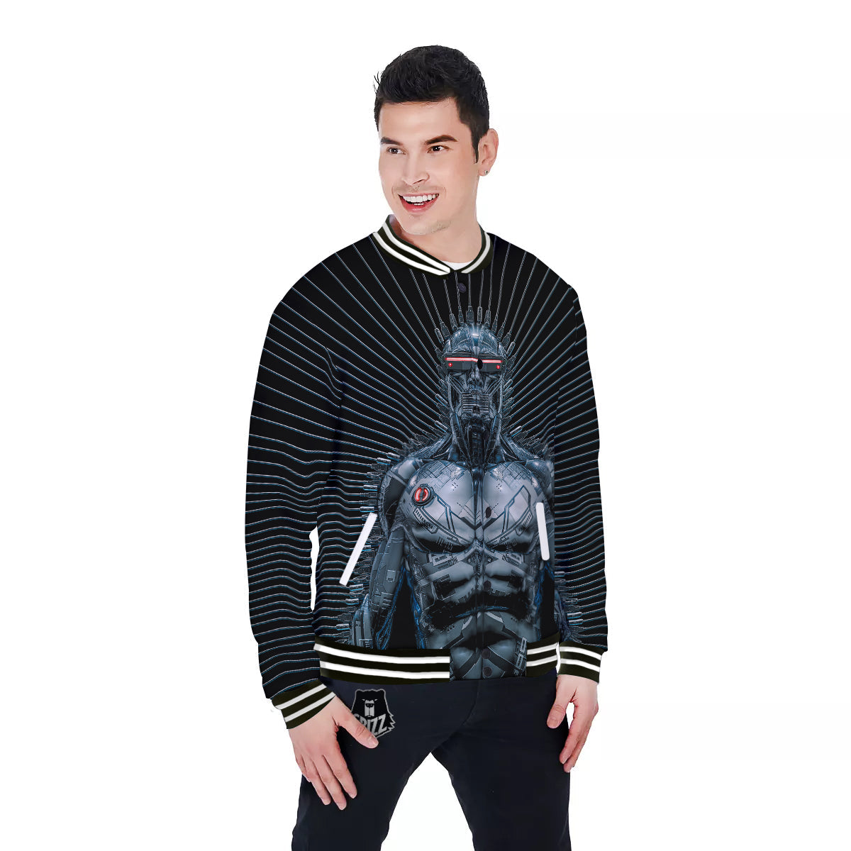 Robot Connection Print Baseball Jacket-grizzshop