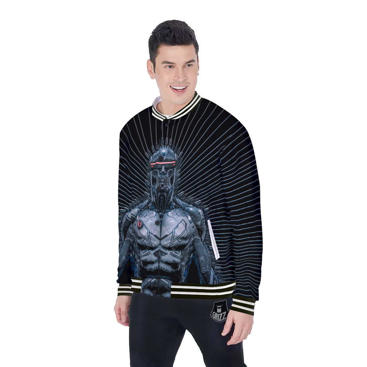 Robot Connection Print Baseball Jacket-grizzshop