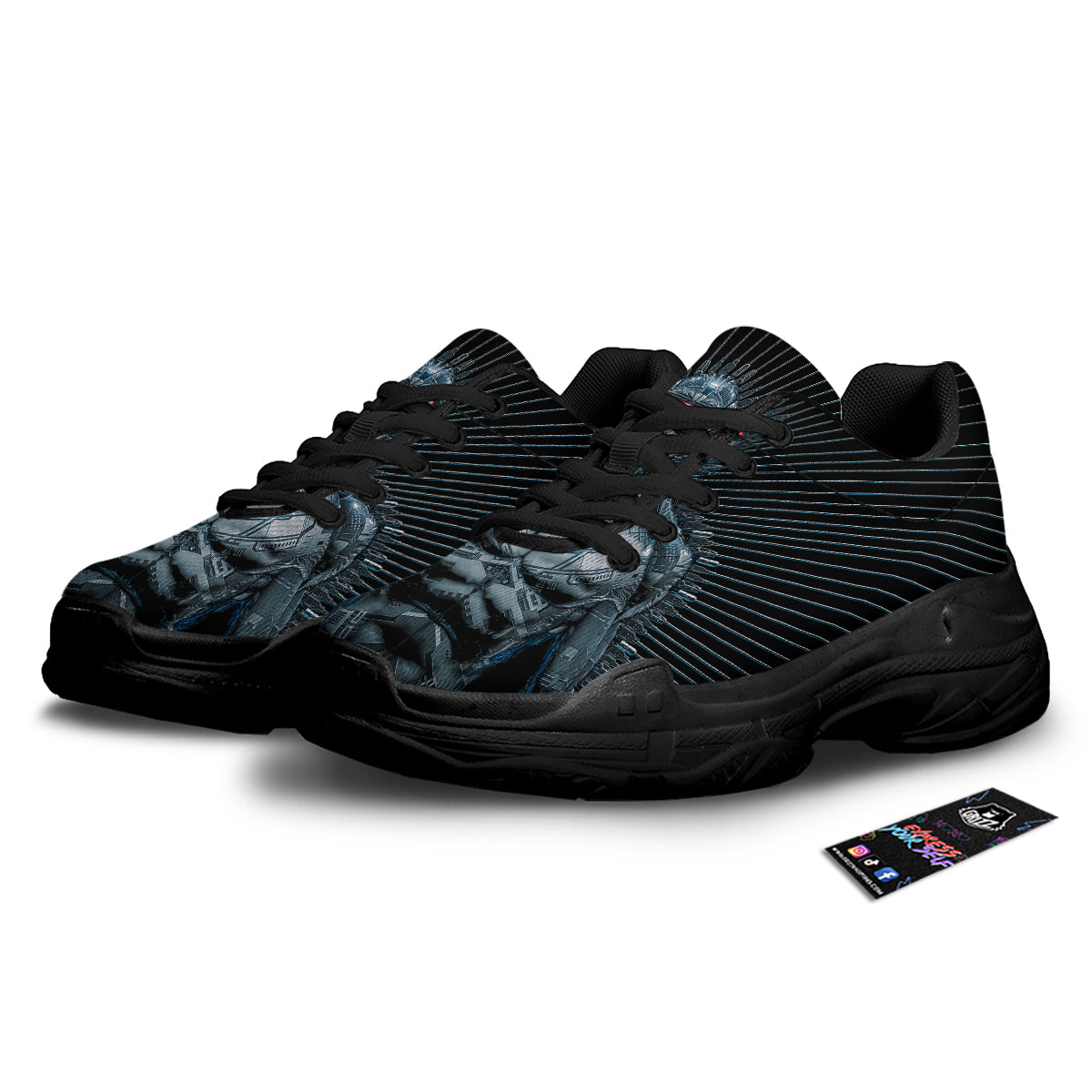 Robot Connection Print Black Chunky Shoes-grizzshop