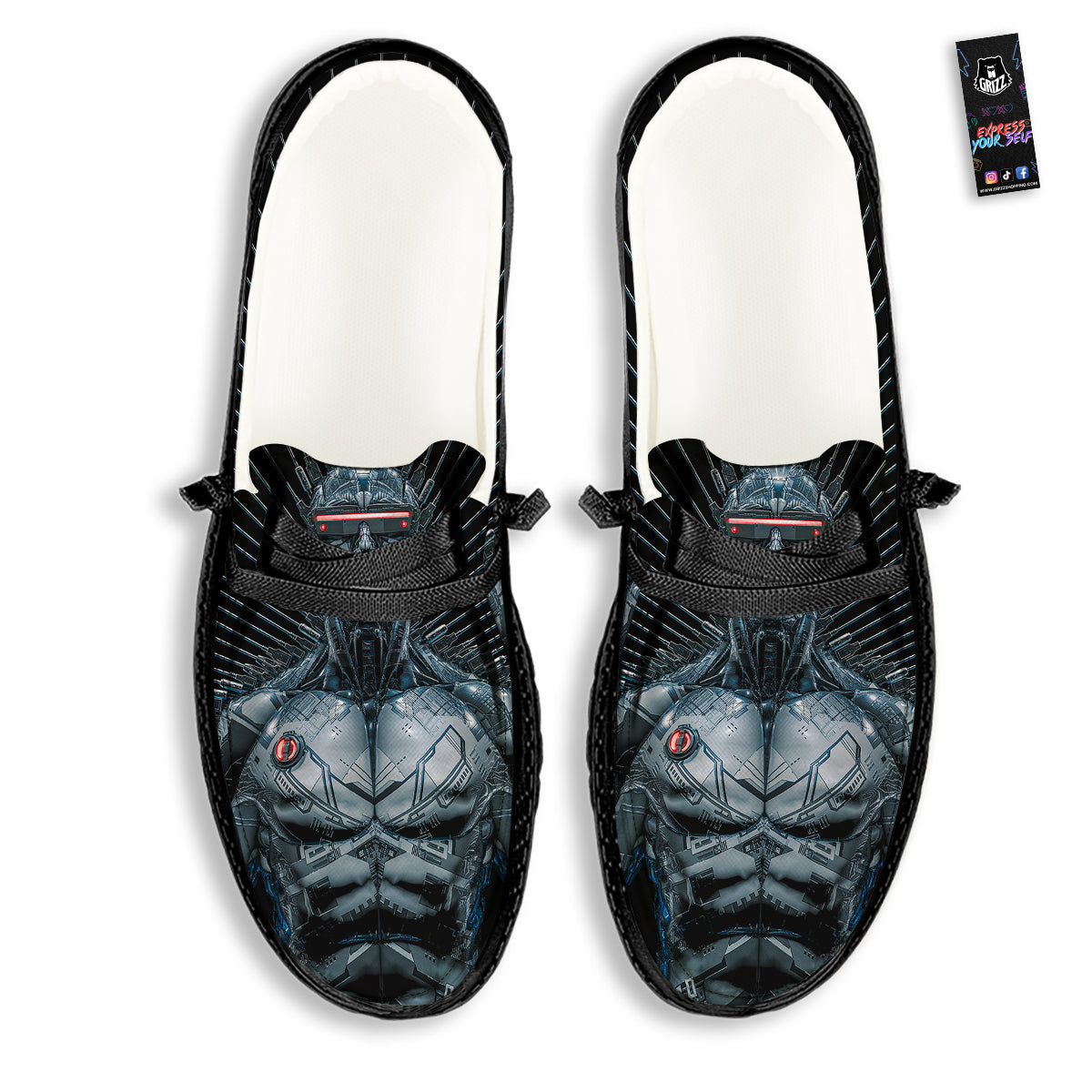 Robot Connection Print Black Loafers-grizzshop
