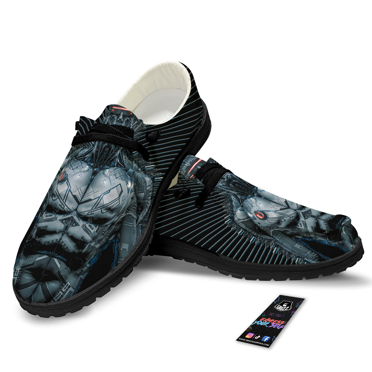 Robot Connection Print Black Loafers-grizzshop