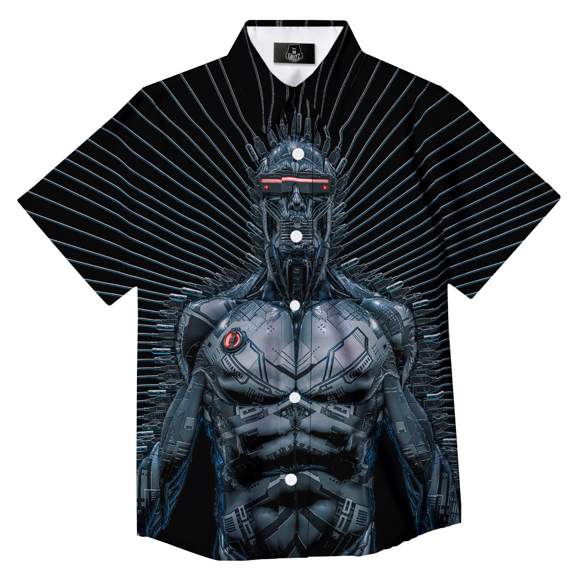 Robot Connection Print Button Up Shirt-grizzshop