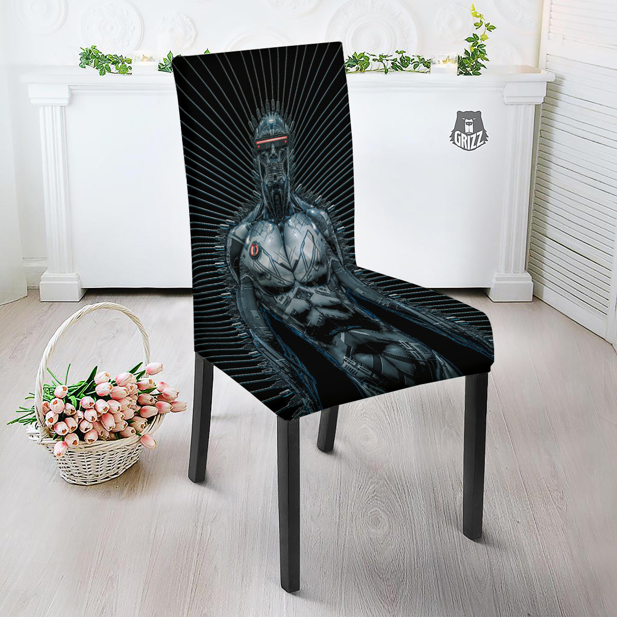 Robot Connection Print Dining Chair Slipcover-grizzshop