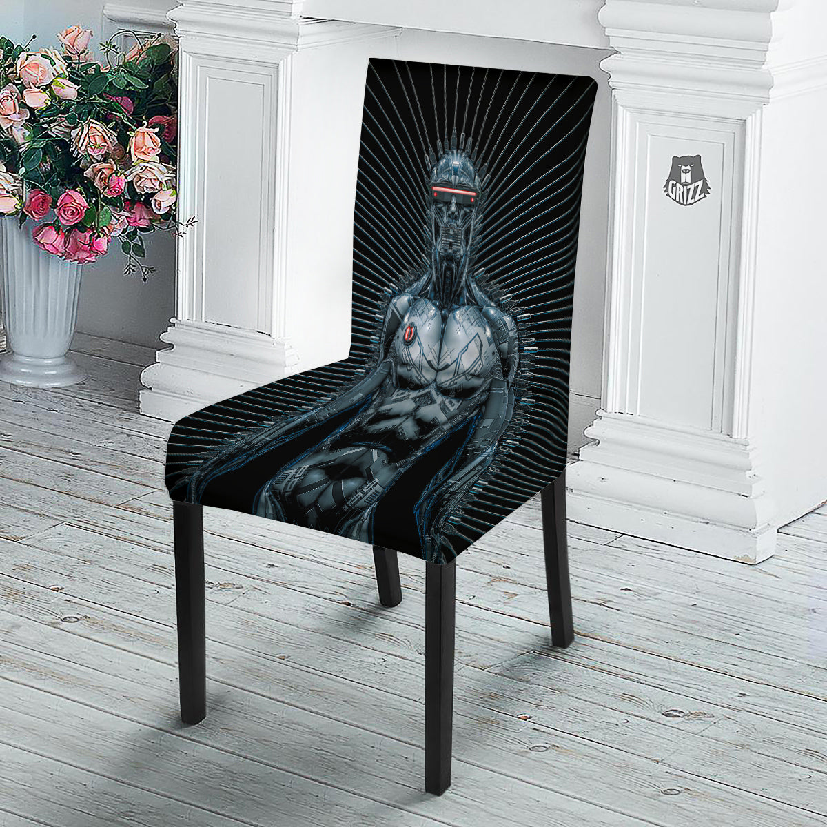 Robot Connection Print Dining Chair Slipcover-grizzshop