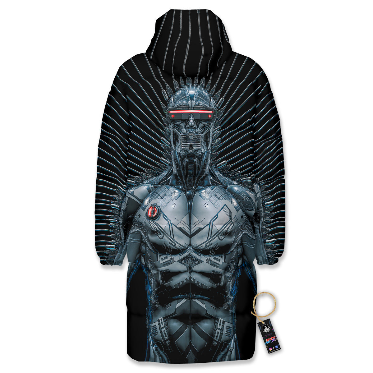 Robot Connection Print Long Down Jacket-grizzshop