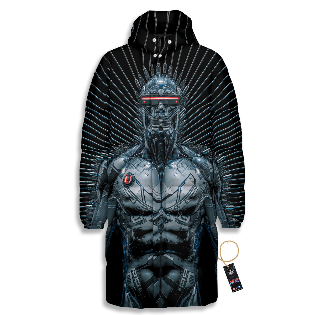 Robot Connection Print Long Down Jacket-grizzshop