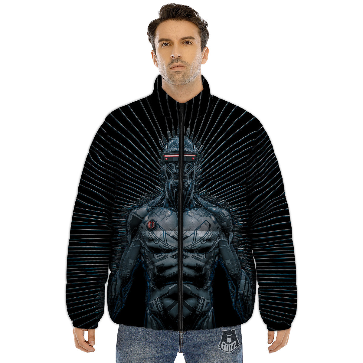 Robot Connection Print Puffer Jacket-grizzshop