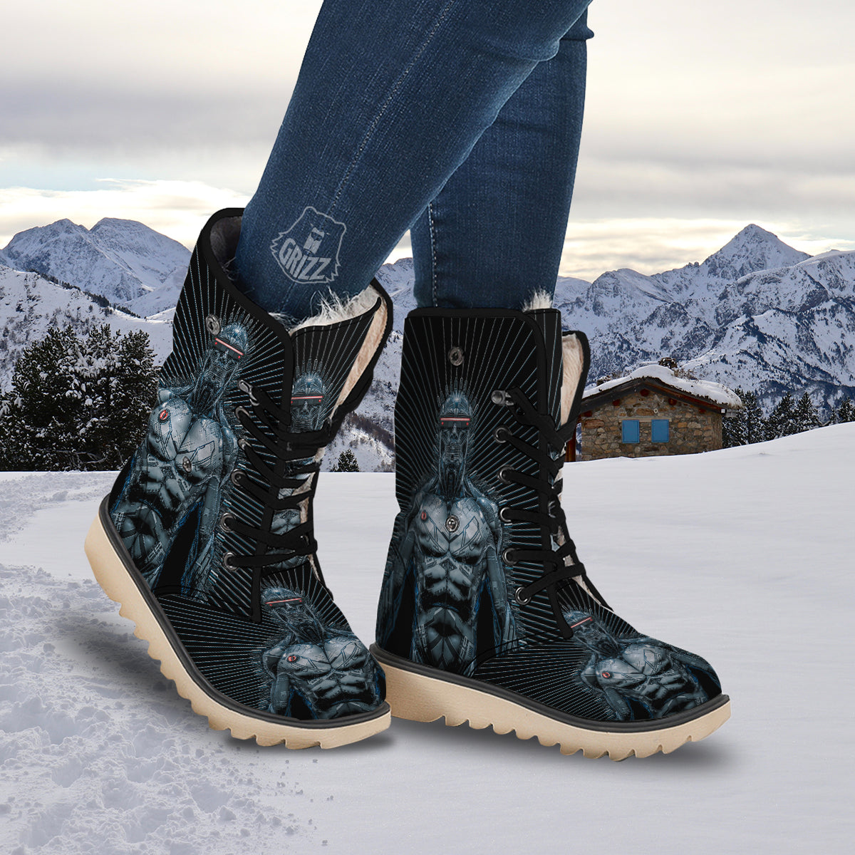 Robot Connection Print Snow Boots-grizzshop