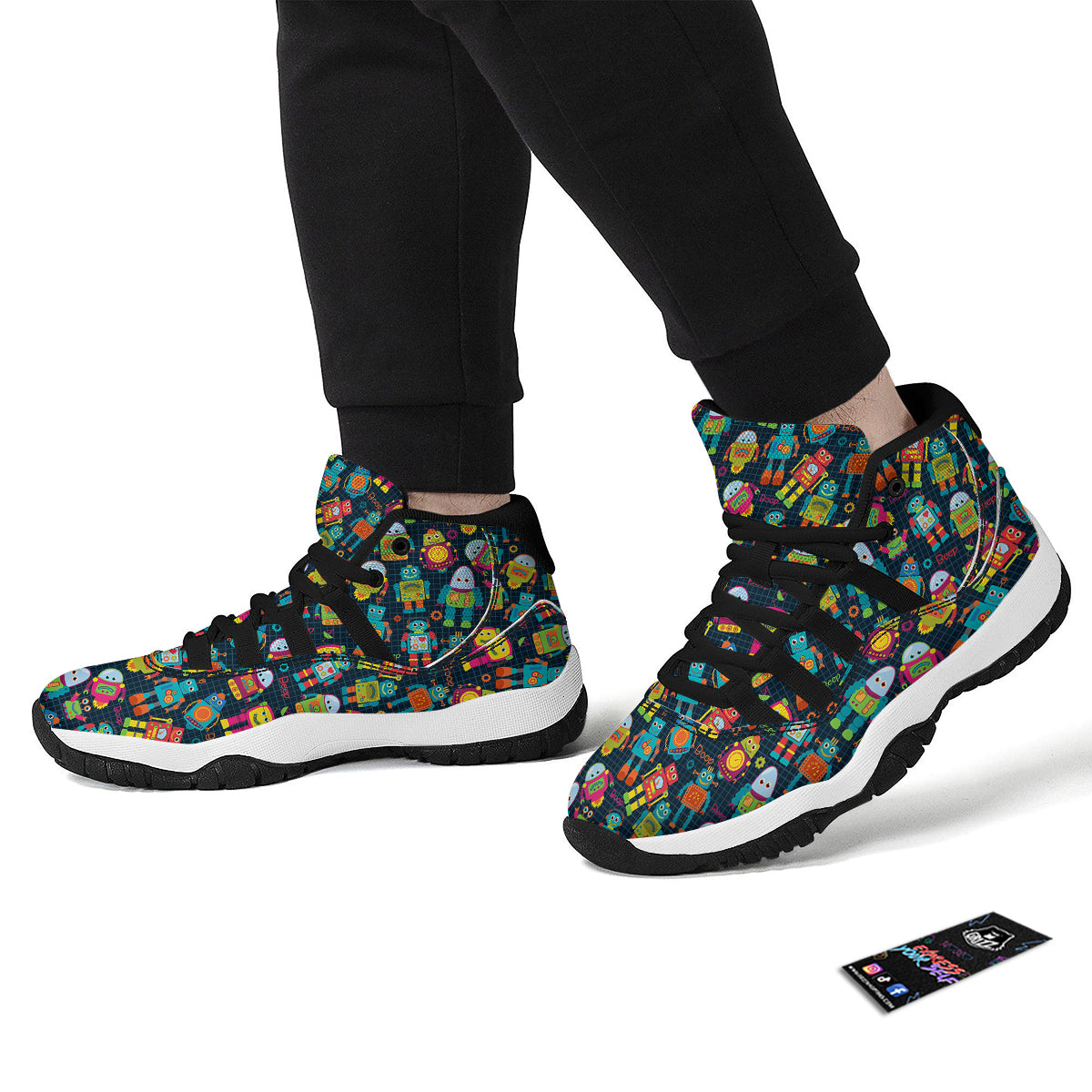 Robot Cyborg Print Pattern Black Bball Shoes-grizzshop